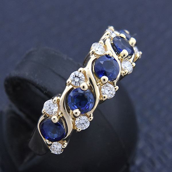 ミキモト 指輪 レディース サファイア ダイヤ デザイン リング 8号 D0.22ct S0.99ct イエローゴールド K18 MIKIMOTO 中古