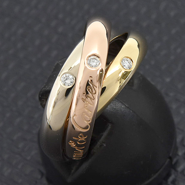 カルティエ 指輪 レディース 3Pダイヤ トリニティ 3連 リング 50号 実寸10号 ゴールド 750YG×WG×PG Cartier 中古
