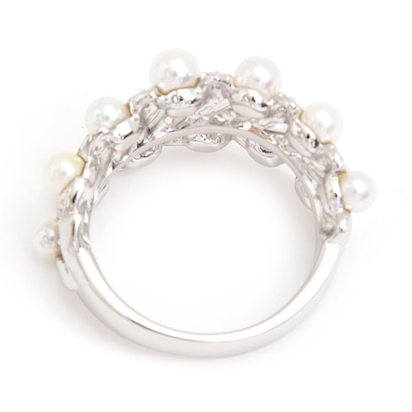 ミキモト 指輪 レディース ベビーパール ダイヤ リーフモチーフ リング 12号 3.0mm～3.8mm珠 プラチナ PT950 MIKIMOTO 中古