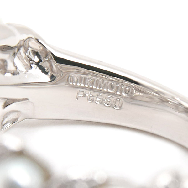 ミキモト 指輪 レディース ベビーパール ダイヤ リーフモチーフ リング 12号 3.0mm～3.8mm珠 プラチナ PT950 MIKIMOTO 中古
