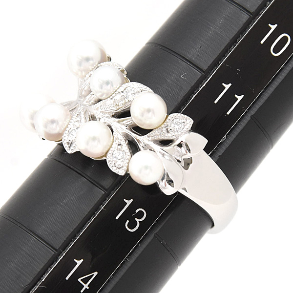 ミキモト 指輪 レディース ベビーパール ダイヤ リーフモチーフ リング 12号 3.0mm～3.8mm珠 プラチナ PT950 MIKIMOTO 中古