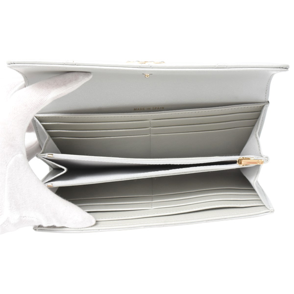 シャネル 財布 レディース ロングフラップウォレット ココマーク 長財布 マトラッセ ラムスキン シルバーグレー CHANEL 中古