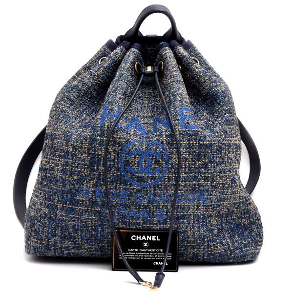 シャネル バッグ レディース ドーヴィル バックパック リュックサック ヘンプ レザー ブルー系 CHANEL A93787 中古