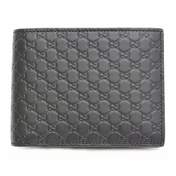 グッチ 財布 メンズ マイクログッチシマ 二つ折り 札入れ カードケース付 小銭入れ無し アウトレット品 カーフ ブラック GUCCI 333042 中古