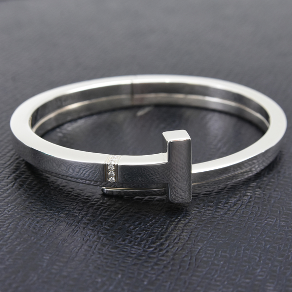 ティファニー ブレス レディース Tスクエア ラップ ダイヤモンド バングル ブレスレット シルバー TIFFANY SV925 中古