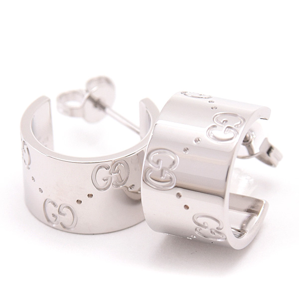 グッチ ピアス レディース アイコン ワイド フープ ホワイトゴールド 750WG GUCCI 中古