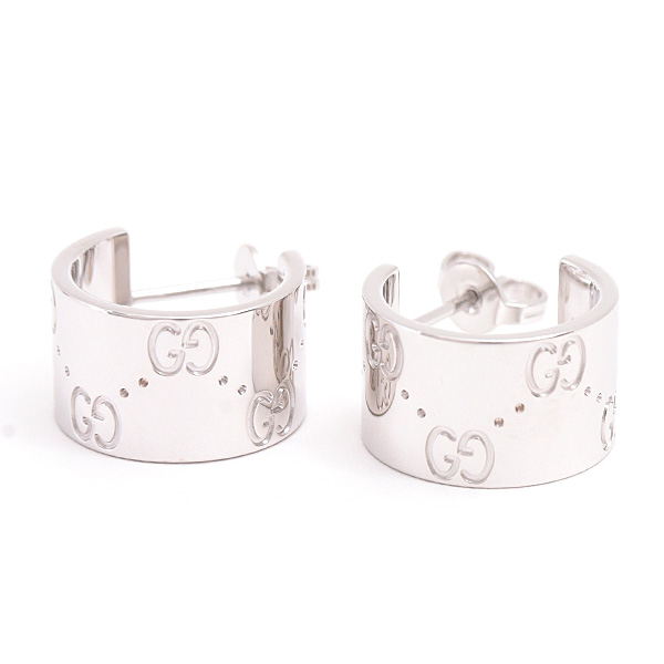 グッチ ピアス レディース アイコン ワイド フープ ホワイトゴールド 750WG GUCCI 中古