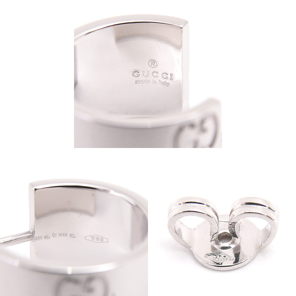 グッチ ピアス レディース アイコン ワイド フープ ホワイトゴールド 750WG GUCCI 中古