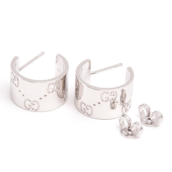 グッチ ピアス レディース アイコン ワイド フープ ホワイトゴールド 750WG GUCCI 中古