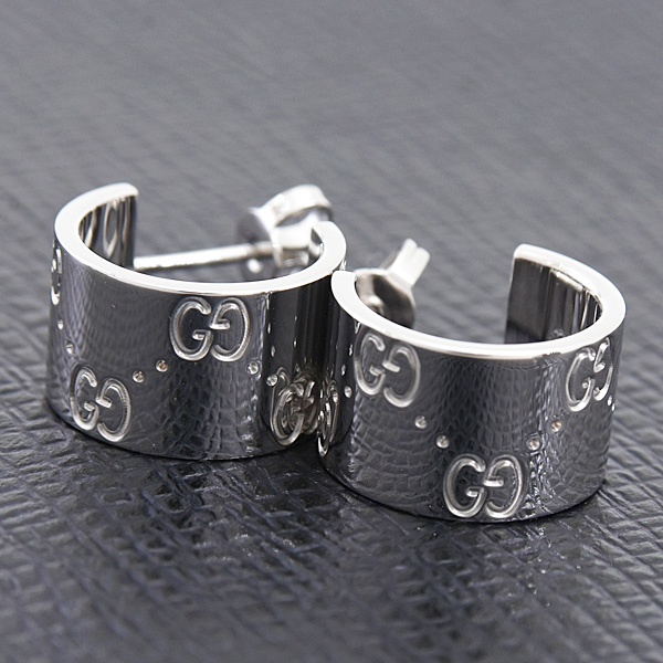 グッチ ピアス レディース アイコン ワイド フープ ホワイトゴールド 750WG GUCCI 中古