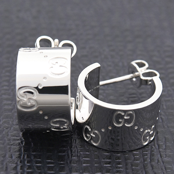 グッチ ピアス レディース アイコン ワイド フープ ホワイトゴールド 750WG GUCCI 中古