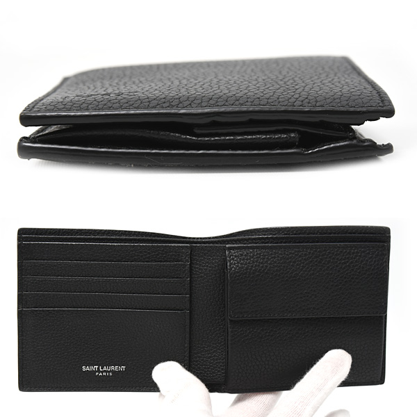 サンローラン 財布 メンズ カサンドラ シャドウ ウエスト ウォレット 二つ折り財布 カーフ ブラック SAINT LAURENT 687104 中古