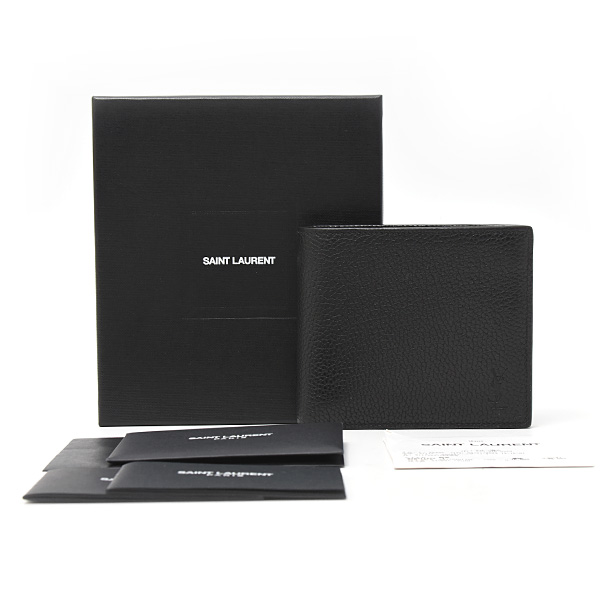 サンローラン 財布 メンズ カサンドラ シャドウ ウエスト ウォレット 二つ折り財布 カーフ ブラック SAINT LAURENT 687104 中古