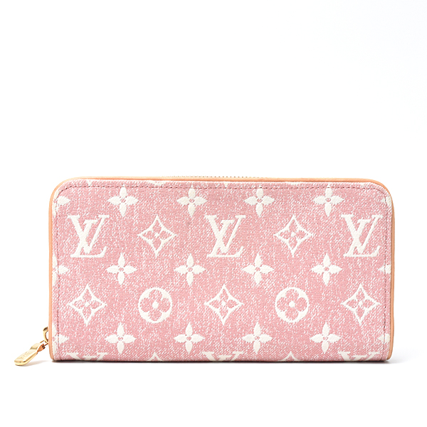 ルイヴィトン 財布 レディース モノグラムジャガードデニム ジッピーウォレット ラウンドファスナー ピンク Louis Vuitton M81182 中古