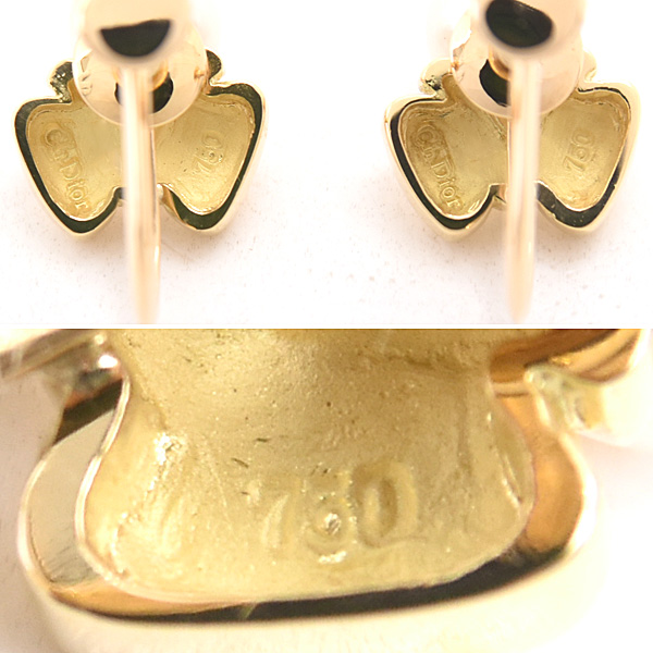 クリスチャンディオール イヤリング レディース 1Pパール 5.7mm珠 リボン 蝶 バタフライ イエローゴールド 真珠 Christian Dior 750YG 中古