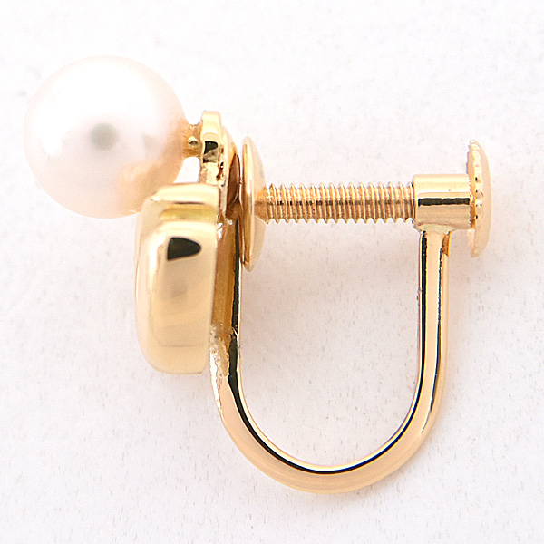 クリスチャンディオール イヤリング レディース 1Pパール 5.7mm珠 リボン 蝶 バタフライ イエローゴールド 真珠 Christian Dior 750YG 中古