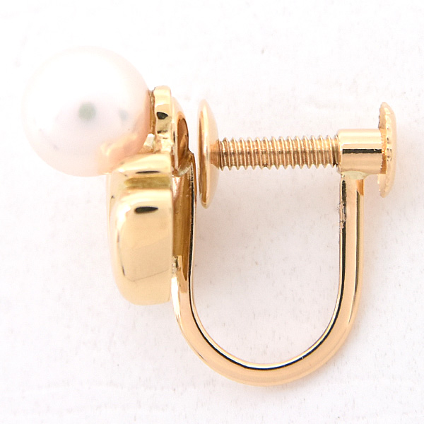 クリスチャンディオール イヤリング レディース 1Pパール 5.7mm珠 リボン 蝶 バタフライ イエローゴールド 真珠 Christian Dior 750YG 中古