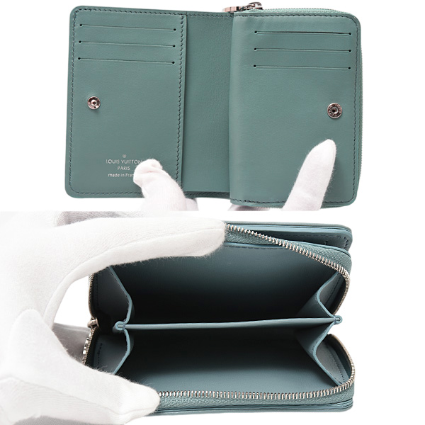 ルイヴィトン 財布 レディース ポルトフォイユ ルー クッサン モノグラム ラムレザー ブルー グラシエール Louis Vuitton M81709 中古