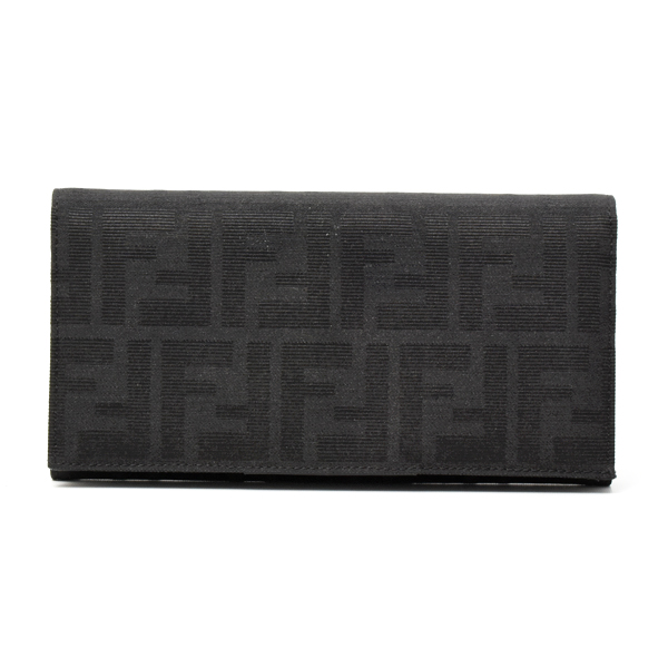 フェンディ 財布 メンズ ズッカ 二つ折り長財布 ロングウォレット キャンバス ブラック FENDI 中古