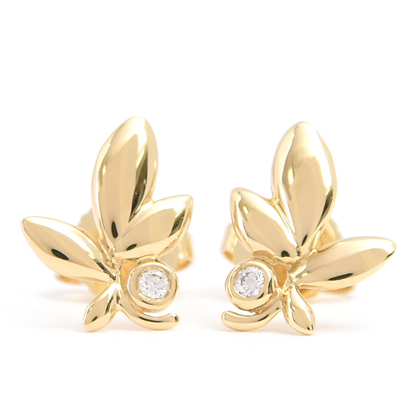 ティファニー ピアス レディース オリーブリーフ 1Pダイヤ パロマピカソ イエローゴールド 750YG TIFFANY 中古