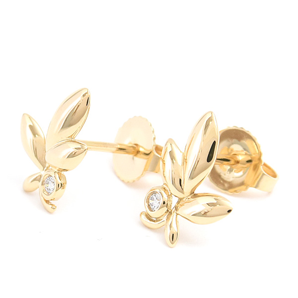 ティファニー ピアス レディース オリーブリーフ 1Pダイヤ パロマピカソ イエローゴールド 750YG TIFFANY 中古