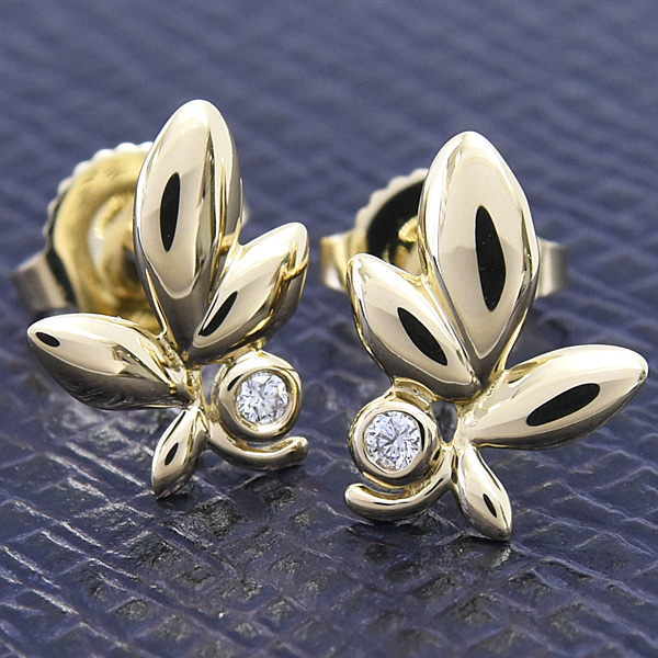 ティファニー ピアス レディース オリーブリーフ 1Pダイヤ パロマピカソ イエローゴールド 750YG TIFFANY 中古