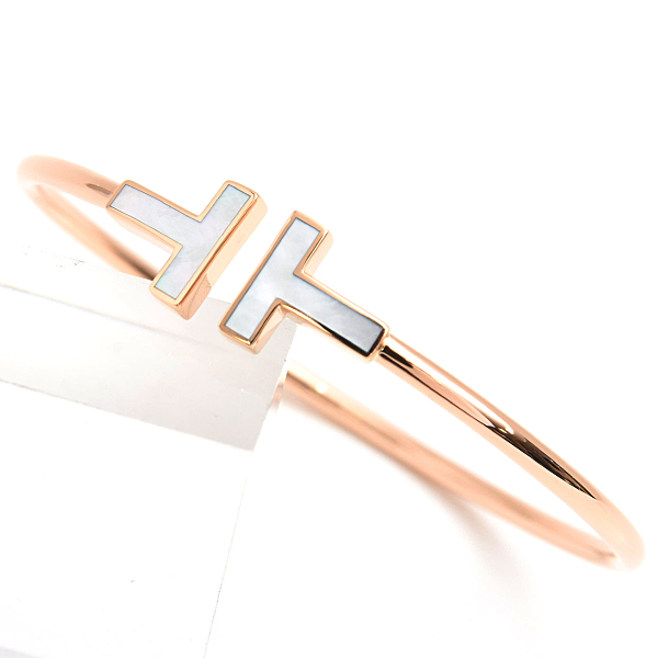 ティファニー ブレス レディース Tワイヤー ホワイトシェル ミディアム ブレスレット ピンクゴールド TIFFANY 750PG 中古