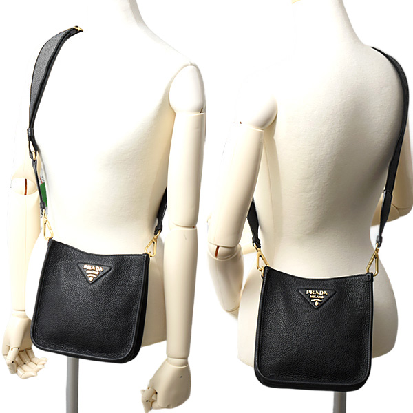 プラダ バッグ レディース メンズ ヴィッテロダイノ ソフトレザー ミニショルダーバッグ カーフ NERO PRADA 1BH191 中古