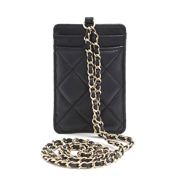 シャネル カードケース レディース マトラッセ チェーンストラップ パスケース ラムスキン ブラック CHANEL A01745 中古