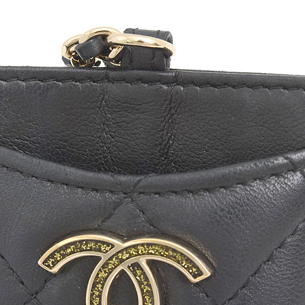 シャネル カードケース レディース マトラッセ チェーンストラップ パスケース ラムスキン ブラック CHANEL A01745 中古