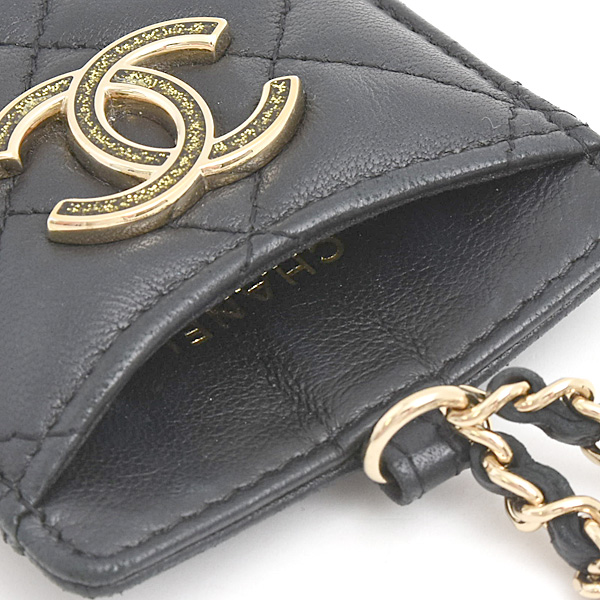 シャネル カードケース レディース マトラッセ チェーンストラップ パスケース ラムスキン ブラック CHANEL A01745 中古