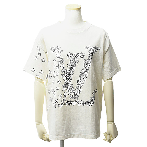 ルイヴィトン 衣料品 メンズ LVプレーンプリント クルーネック 半袖 Tシャツ 飛行機 ロゴ XS コットン オフホワイト Louis Vuitton RM201G NPL HIY38W 中古