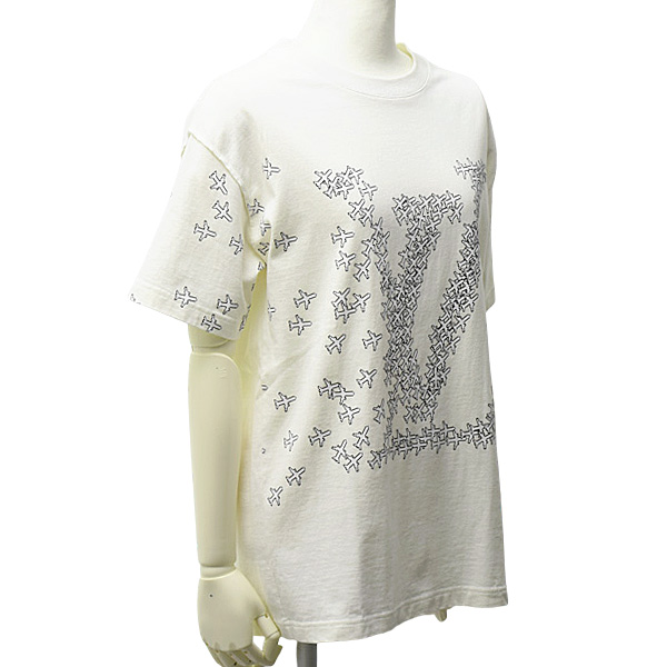 ルイヴィトン 衣料品 メンズ LVプレーンプリント クルーネック 半袖 Tシャツ 飛行機 ロゴ XS コットン オフホワイト Louis Vuitton RM201G NPL HIY38W 中古