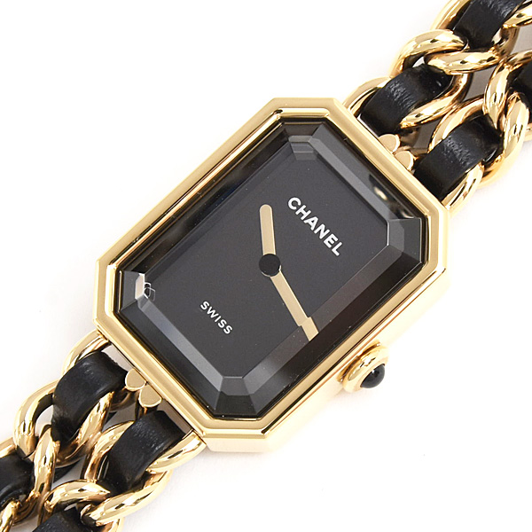シャネル 時計 レディース プルミエール サウンドウォッチ 電池式 ブラック文字盤 イヤホン ネックレス GP CHANEL H10166 中古