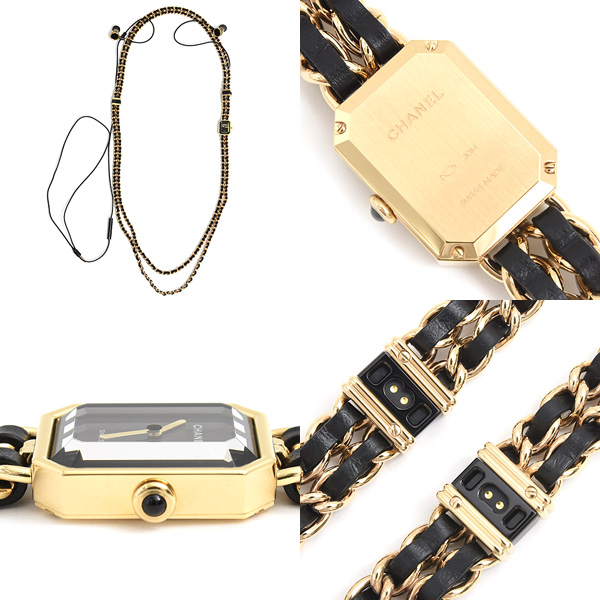 シャネル 時計 レディース プルミエール サウンドウォッチ 電池式 ブラック文字盤 イヤホン ネックレス GP CHANEL H10166 中古