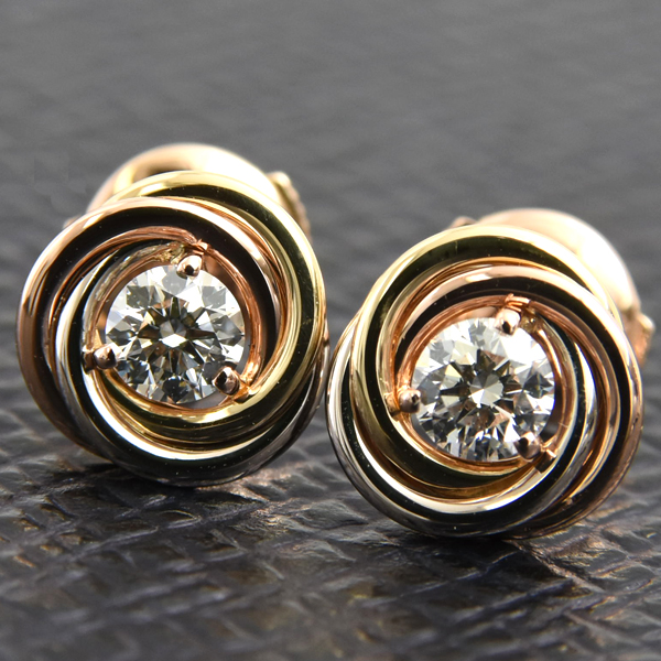 カルティエ ピアス レディース トリニティ ダイヤモンド ピアス ゴールド Cartier 750YG×WG×PG 中古