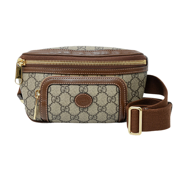 グッチ バッグ レディース メンズ ベルトバッグ インターロッキングG GGスプリーム PVC エボニー ブラウン GUCCI 682933 中古