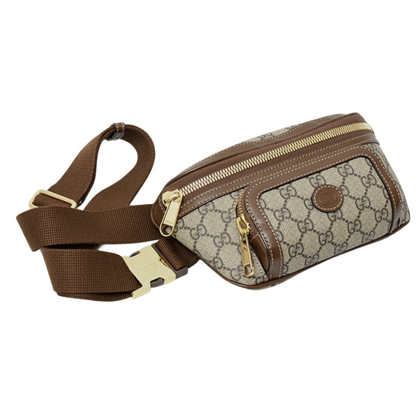 グッチ バッグ レディース メンズ ベルトバッグ インターロッキングG GGスプリーム PVC エボニー ブラウン GUCCI 682933 中古