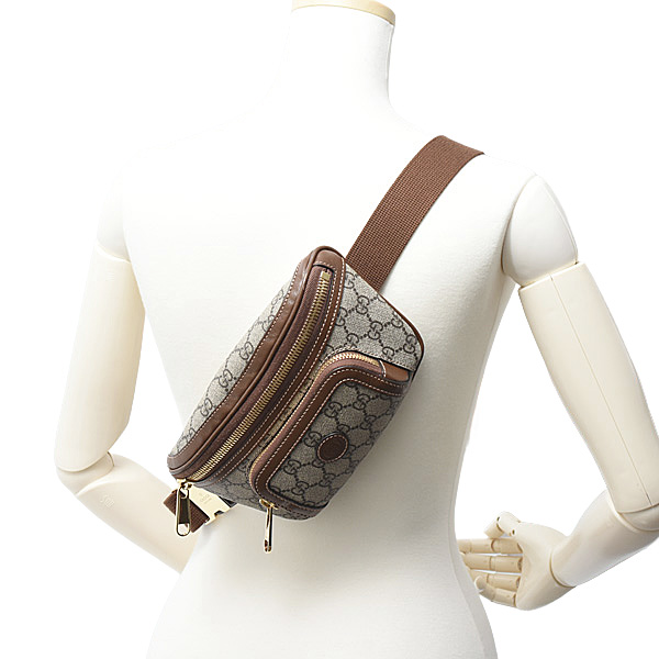 グッチ バッグ レディース メンズ ベルトバッグ インターロッキングG GGスプリーム PVC エボニー ブラウン GUCCI 682933 中古