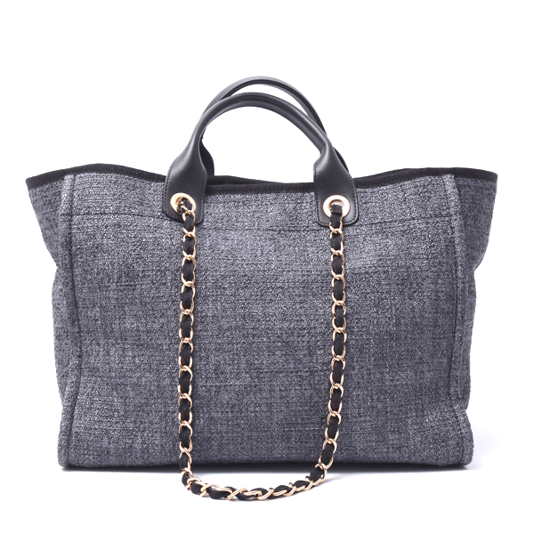 シャネル バッグ レディース ドーヴィル 2WAYチェーントートバッグ ショルダー ラフィア グレー 27番台 CHANEL 中古