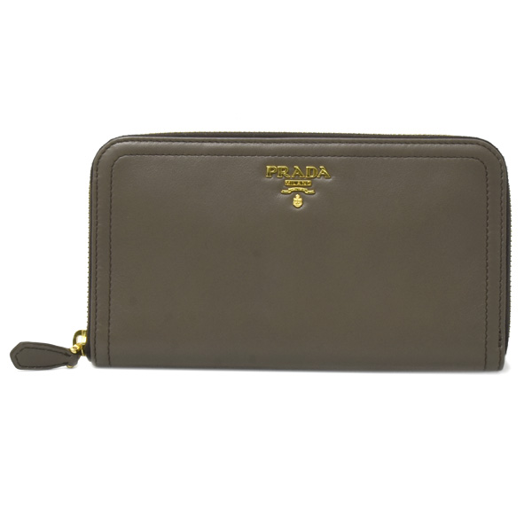 プラダ 財布 レディース 長財布 ラウンドファスナー カーフレザー ブラウン系 PRADA 中古