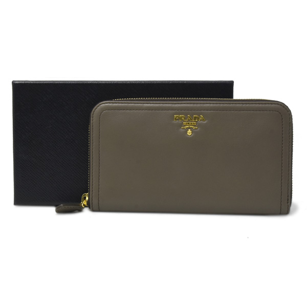 プラダ 財布 レディース 長財布 ラウンドファスナー カーフレザー ブラウン系 PRADA 中古