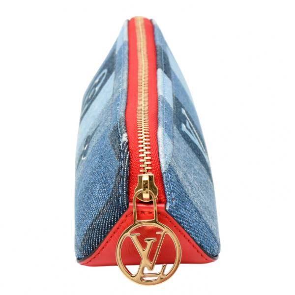 ルイヴィトン ペンケース レディース トゥルースエリザベットモノグラムデニム デニムブルー レッド GI0444 Louis Vuitton 中古