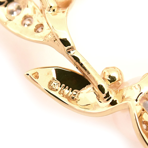 ミキモト ブローチ レディース リースモチーフ パール ダイヤ 3.4mm～7.3mm珠 イエローゴールド K18 MIKIMOTO 中古