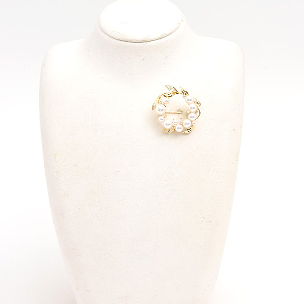 ミキモト ブローチ レディース リースモチーフ パール ダイヤ 3.4mm～7.3mm珠 イエローゴールド K18 MIKIMOTO 中古