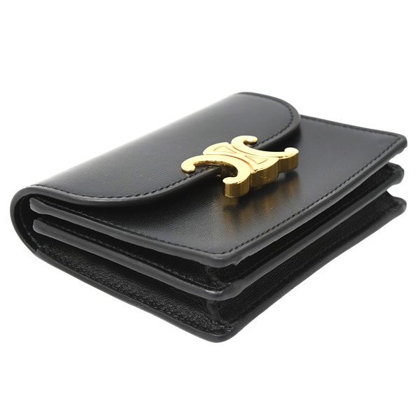 セリーヌ カードケース レディース メンズ トリオンフフラップ付きカードホルダー ブラック カーフ CELINE 10I583DPV.38NO 中古