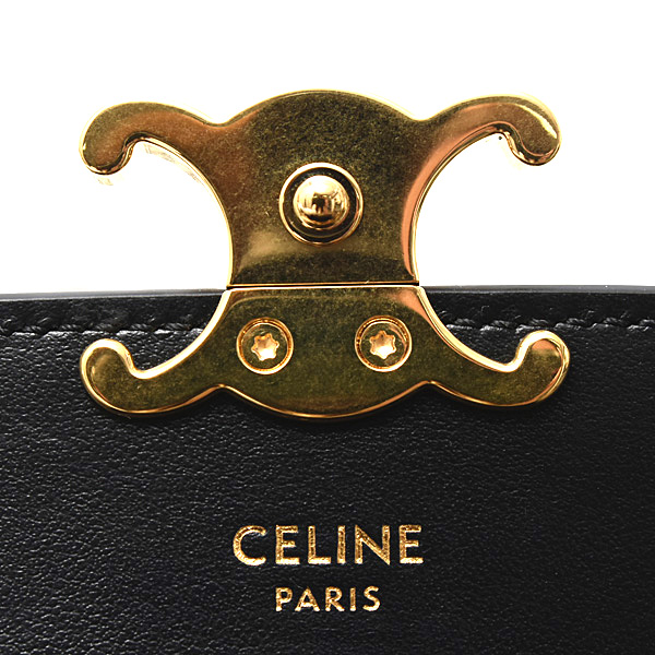 セリーヌ カードケース レディース メンズ トリオンフフラップ付きカードホルダー ブラック カーフ CELINE 10I583DPV.38NO 中古