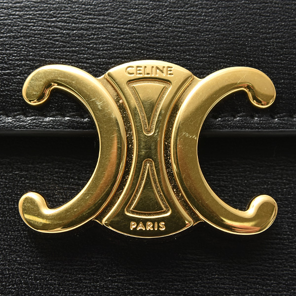 セリーヌ カードケース レディース メンズ トリオンフフラップ付きカードホルダー ブラック カーフ CELINE 10I583DPV.38NO 中古