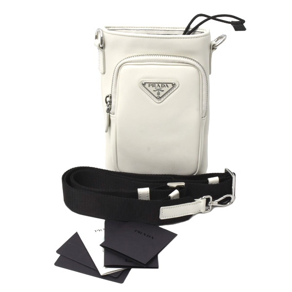プラダ バッグ レディース フォンケース ショルダーバッグ カーフ オフホワイト系 PRADA 2ZH155 中古