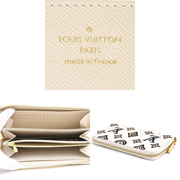 ルイヴィトン 財布 レディース メンズ ワイルド アット ハート ジッピーウォレット クリームベージュ系 M80676 Louis Vuitton 中古
